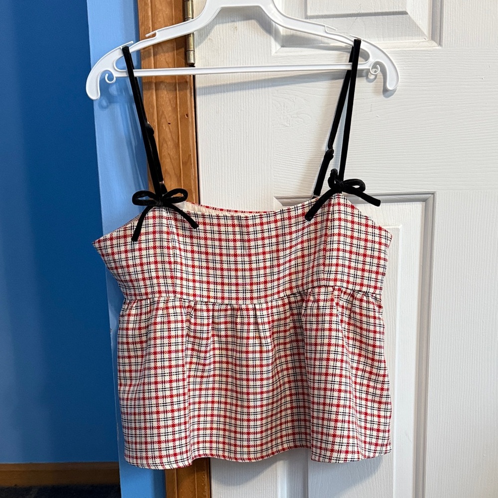 Stylish Red Plaid Camisole with Black Straps